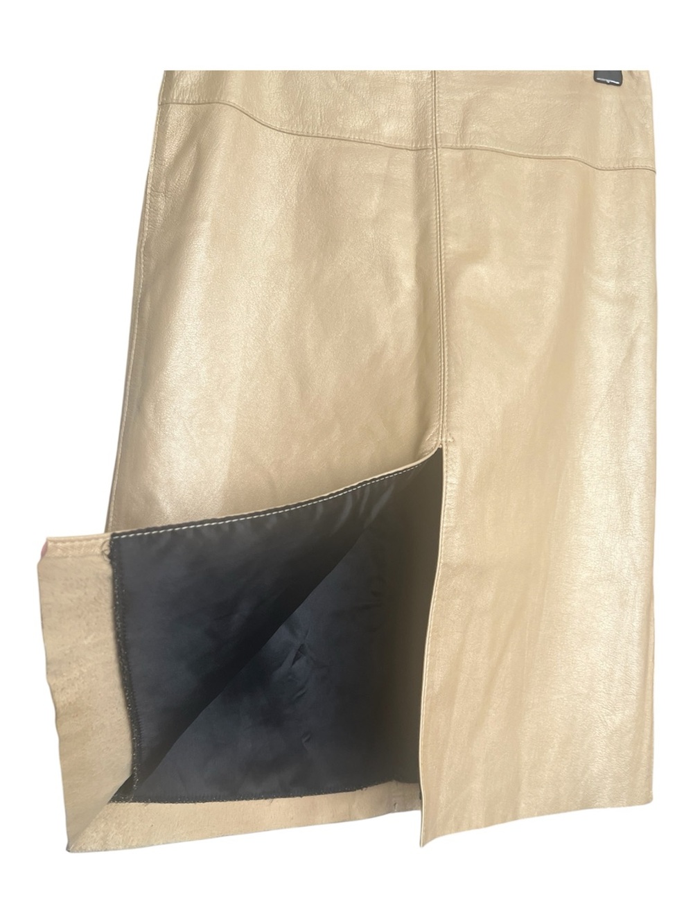 Bebe Gold Metallic Leather A-Line Skirt SZ 2 Party Punk Minimalist Lightweight - Picture 3 of 6